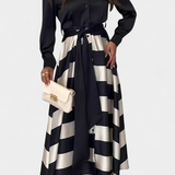 Nessia Long Striped Shirt Dress with Belt