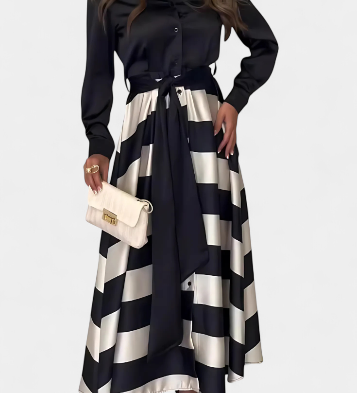 Nessia Long Striped Shirt Dress with Belt