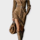 Vintage Suede Belted Mini Dress