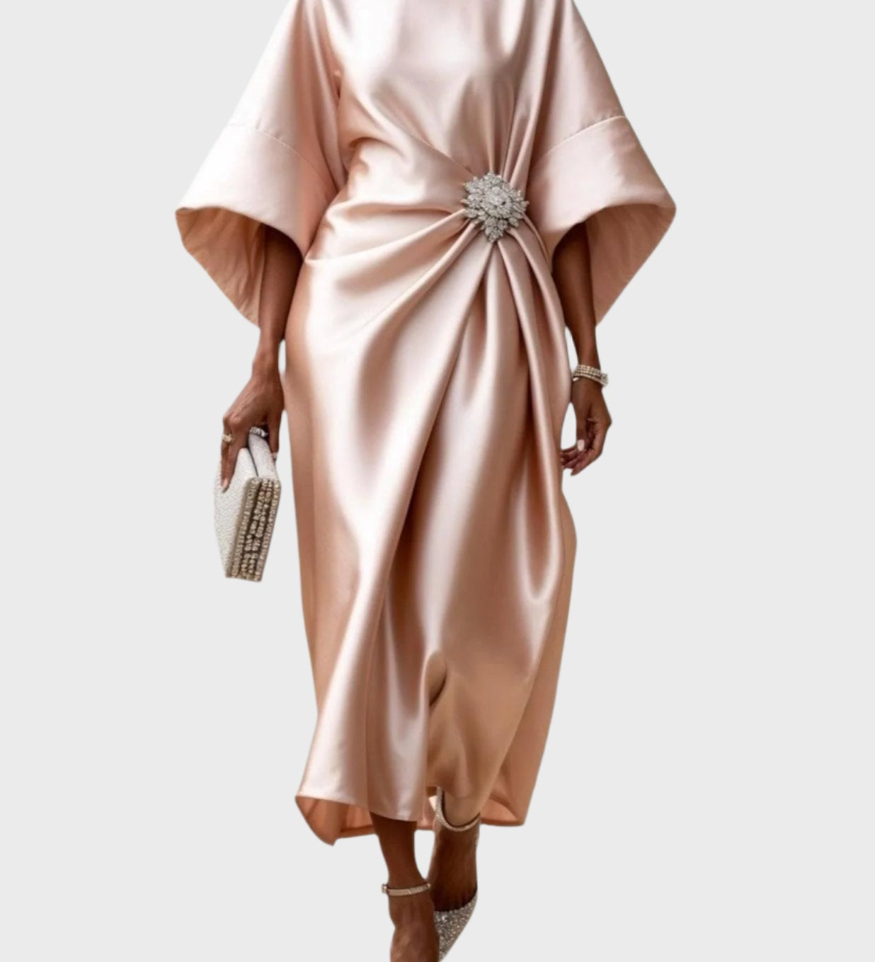 Satin Dress with Side Pleat and Decorative Buckle