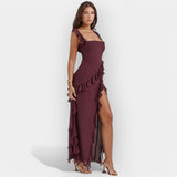 Dress with Slit and Ruffled Details