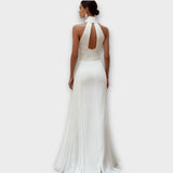 Elegant Satin Pleated Halter-Neck Evening Gown