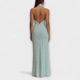 Long Dress with Neck Tie and Satin Texture