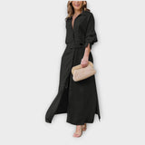 Elegant Belted Maxi Shirt Dress