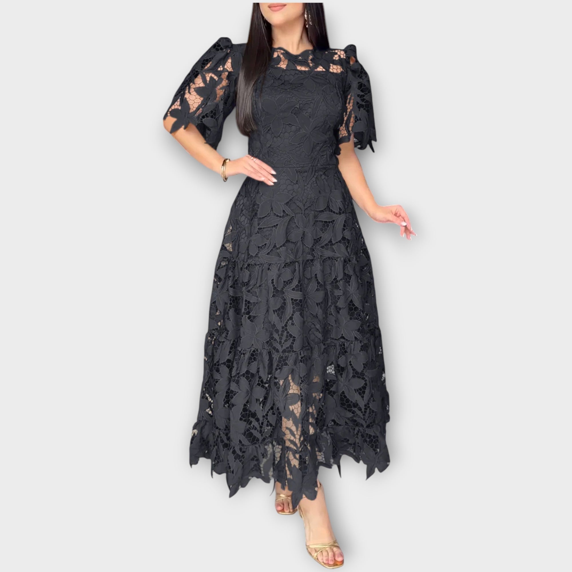 Elegant Floral Lace Midi Dress