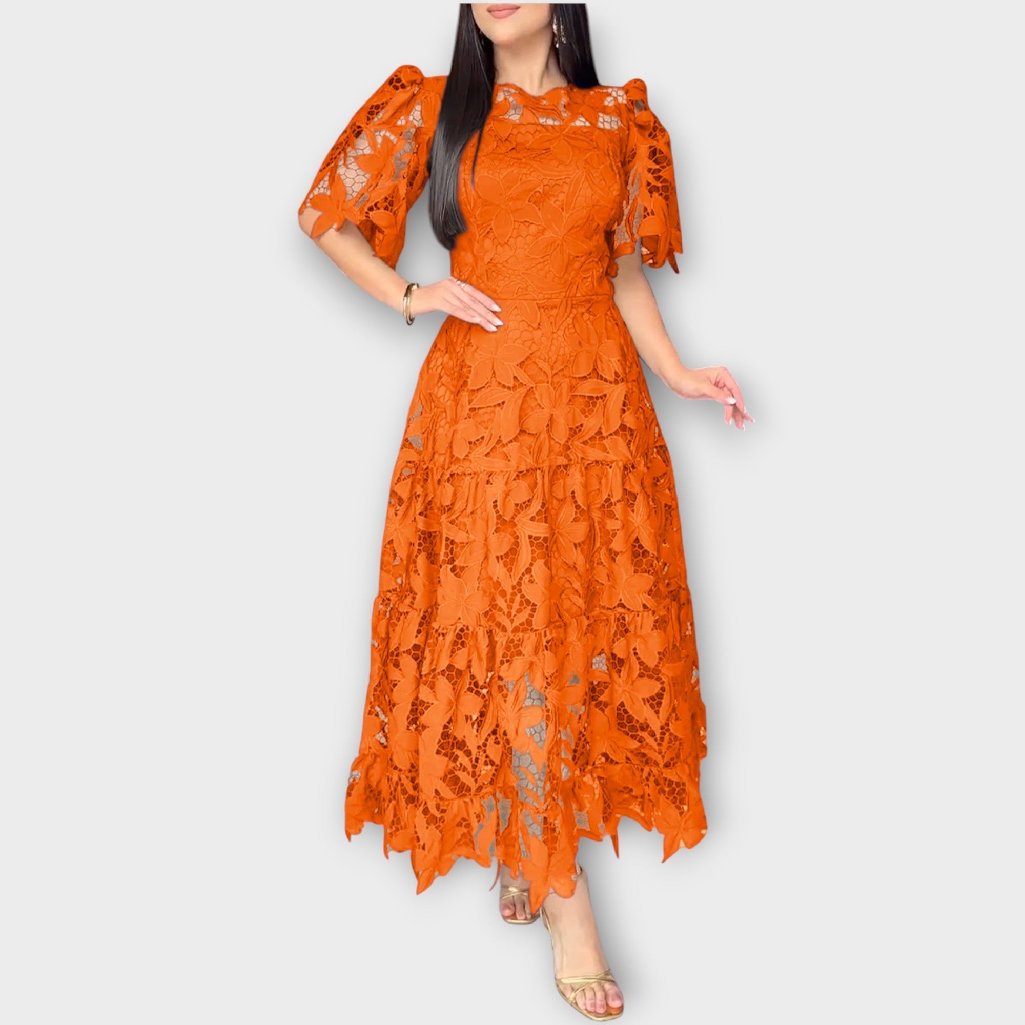 Elegant Floral Lace Midi Dress