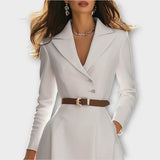 Elegant Belted A-Line Blazer Dress