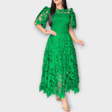 Elegant Floral Lace Midi Dress