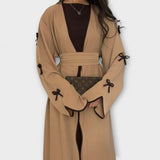 Stylish Cardigan and Dress Combination with Striped Decoration