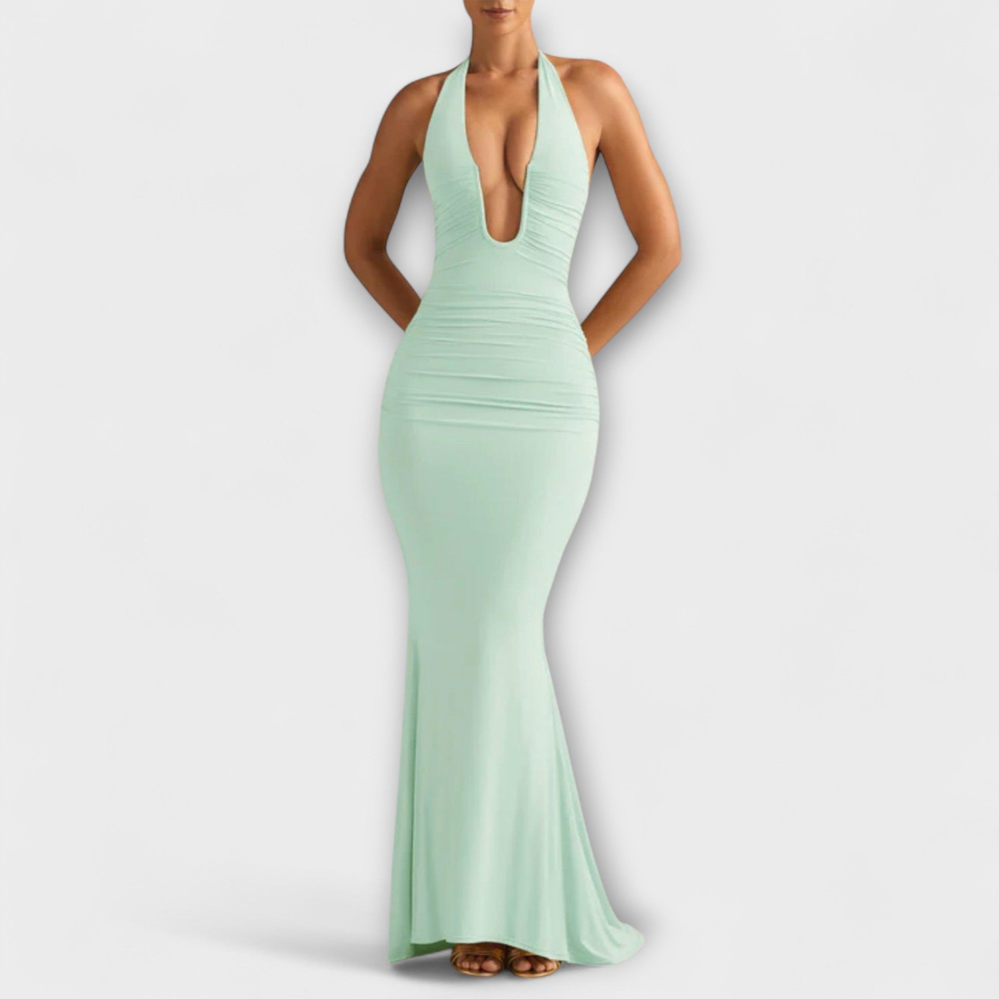 Elegant gala dress with an open back and stunning neckline