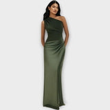 Amber One-Shoulder Satin Maxi Dress