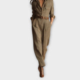 Tailored Plaid Belted Jumpsuit