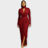 Elegant High-Neck Draped Evening Gown