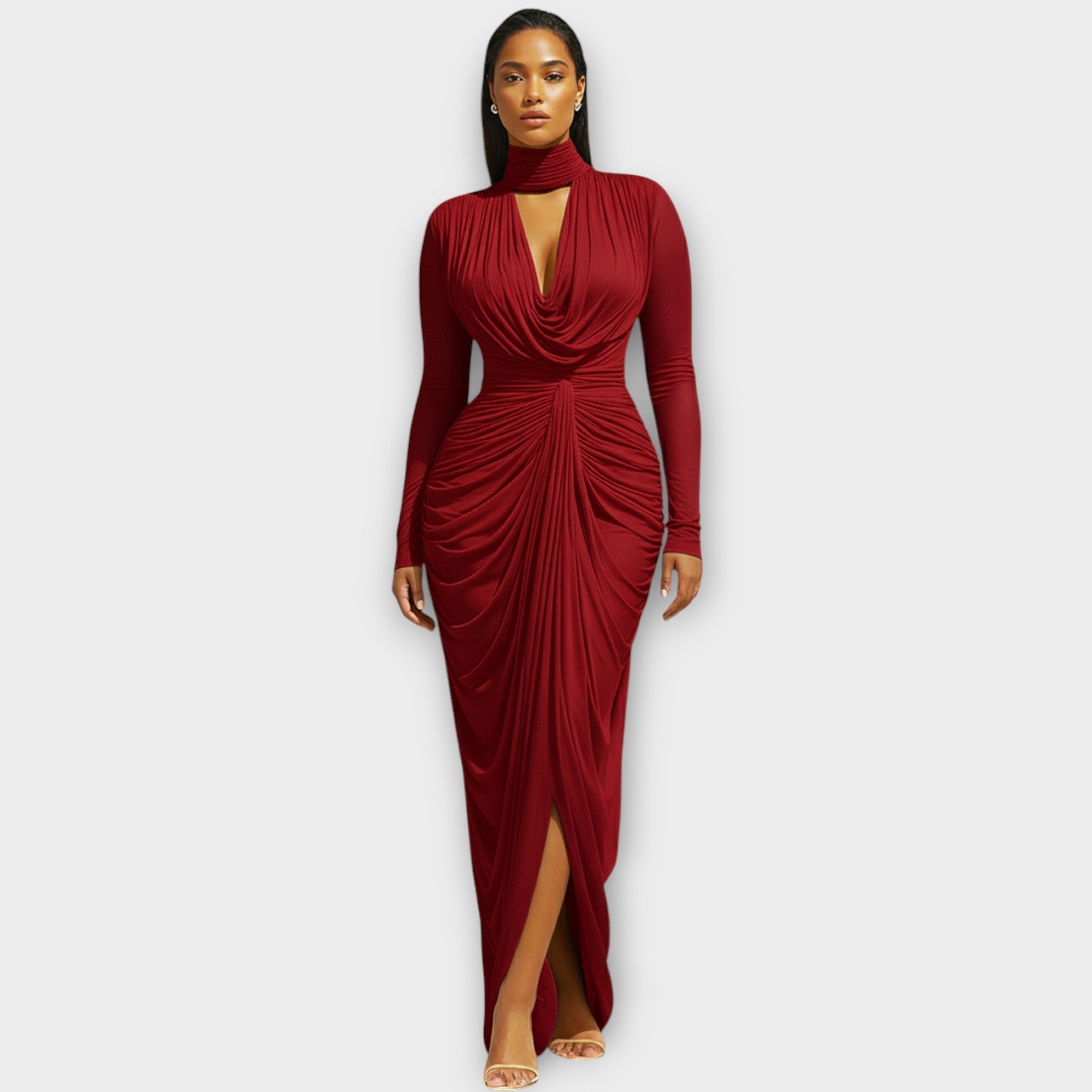 Elegant High-Neck Draped Evening Gown