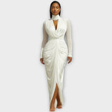 Elegant High-Neck Draped Evening Gown