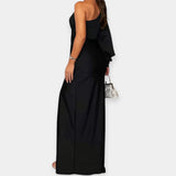 Maxi Dress with Asymmetrical Shoulder and Slit