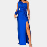 Maxi Dress with Asymmetrical Shoulder and Slit