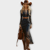 Vintage Bohemian Lace Long Sleeve Midi Dress